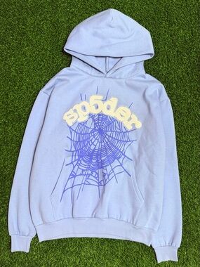Men's Lavender Crewneck Hoodie with Spiderweb Graphic